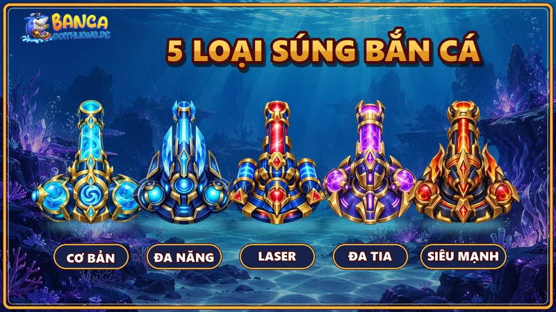5 loại súng bắn cá: cơ bản, đa năng, laser, đa tia, siêu mạnh